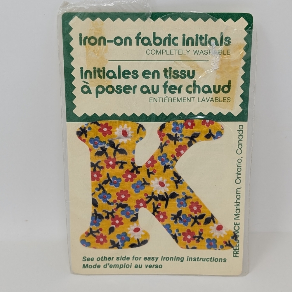 K Colorful Floral Iron-On Fabric Initial Vintage